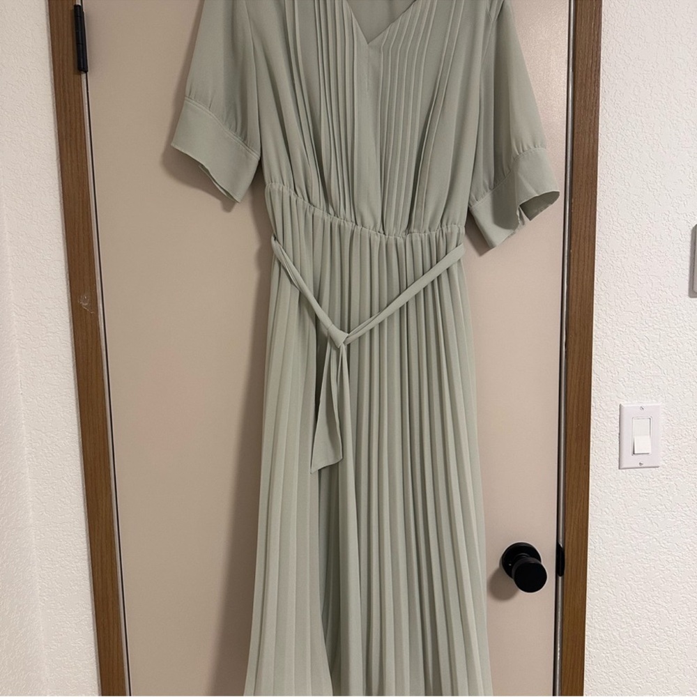 Elegant Sage Green Pleated Dress